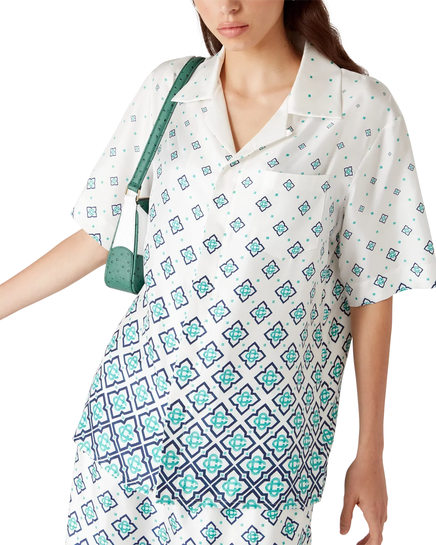 Gradient Monogram Short-Sleeve Silk Shirt